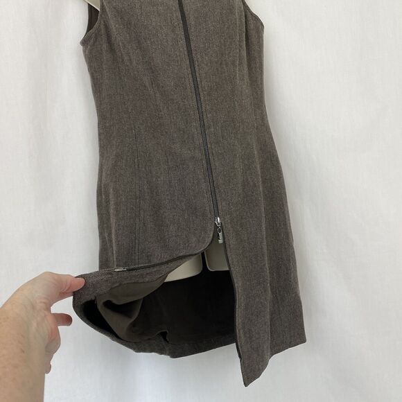 Worth Dress Womens 10 Wool Blend Stretch Shift Sleeveless Faux Leather Trim - Picture 4 of 9